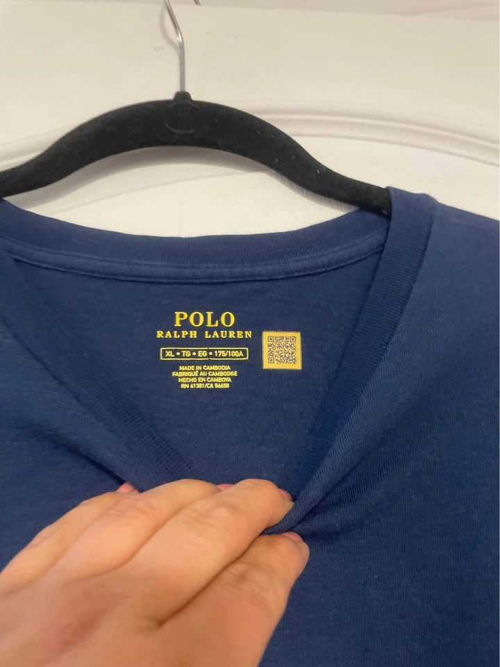 Vintage Polo Ralph Lauren Navy V-Neck Tee Yellow Tag XL - photo 5