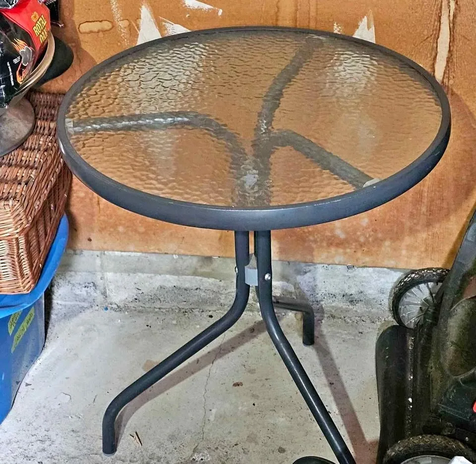 Small Round Glass Top Patio Table with Metal Frame