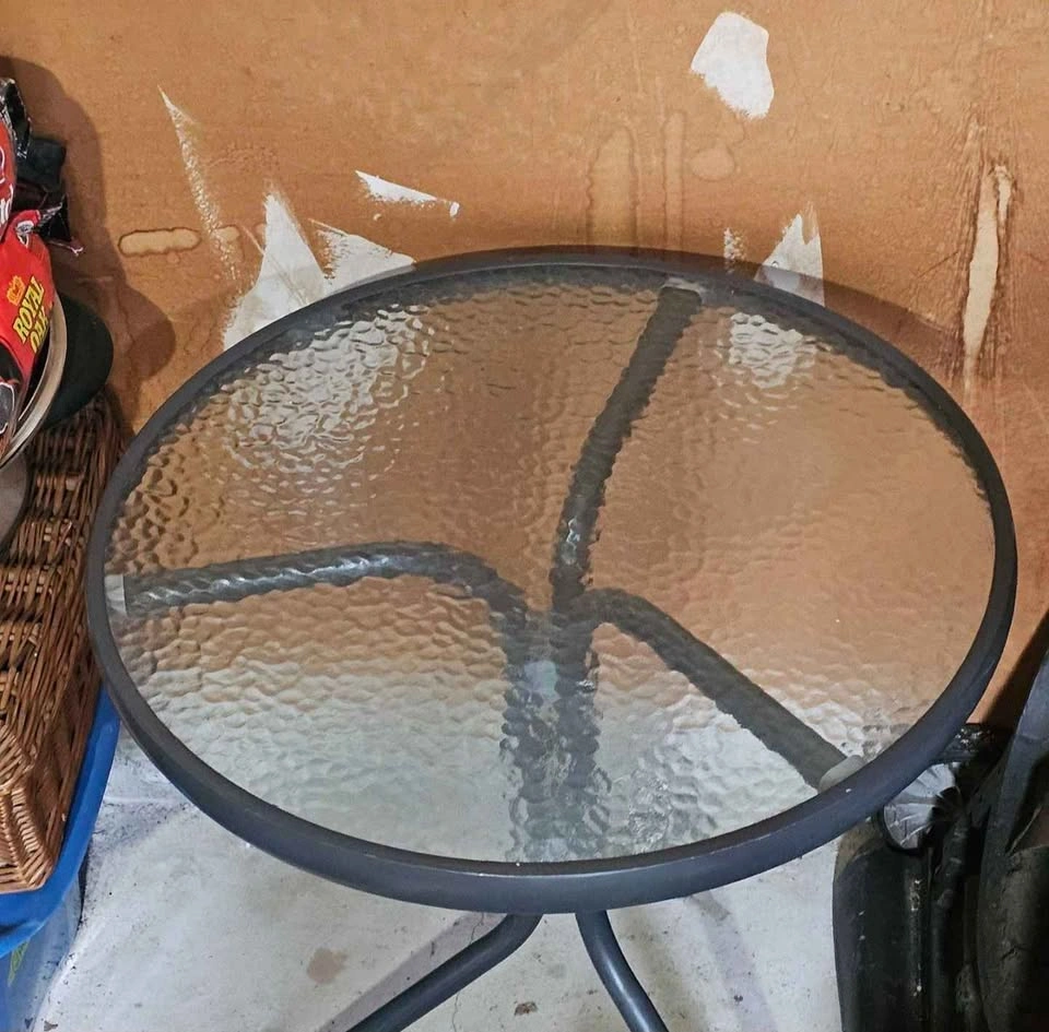 Small Round Glass Top Patio Table with Metal Frame - photo 2