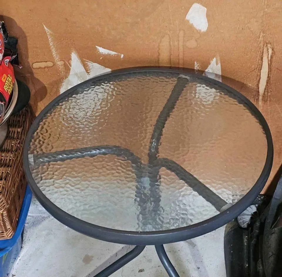 Small Round Glass Top Patio Table with Metal Frame - photo 2