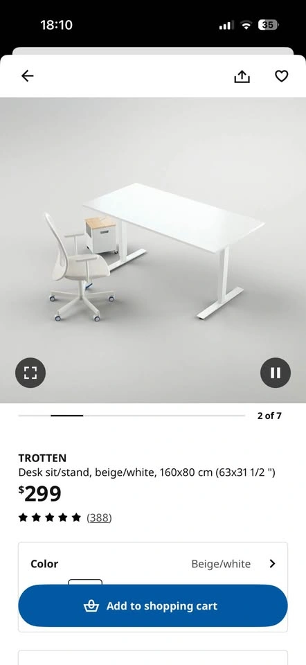 IKEA TROTTEN Sit/Stand Desk - Beige/White, 160x80cm - photo 2