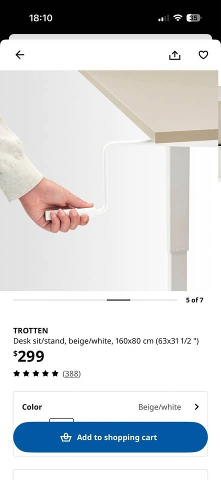 IKEA TROTTEN Sit/Stand Desk - Beige/White, 160x80cm - photo 3
