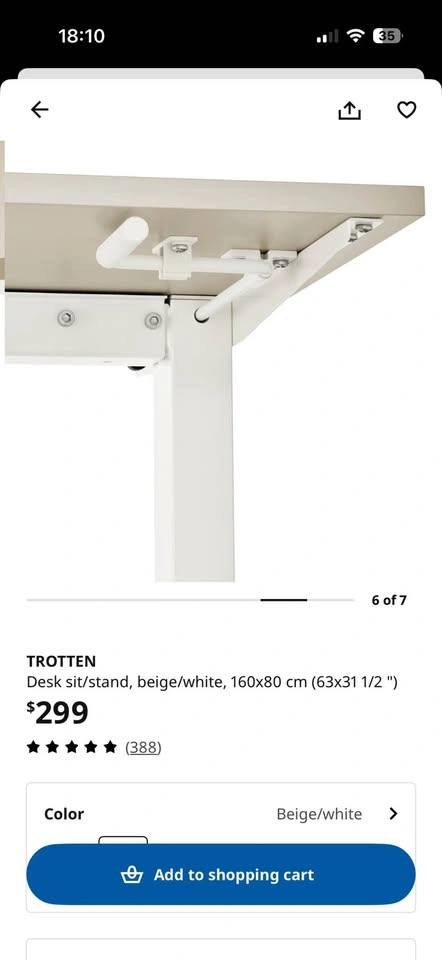 IKEA TROTTEN Sit/Stand Desk - Beige/White, 160x80cm - photo 4