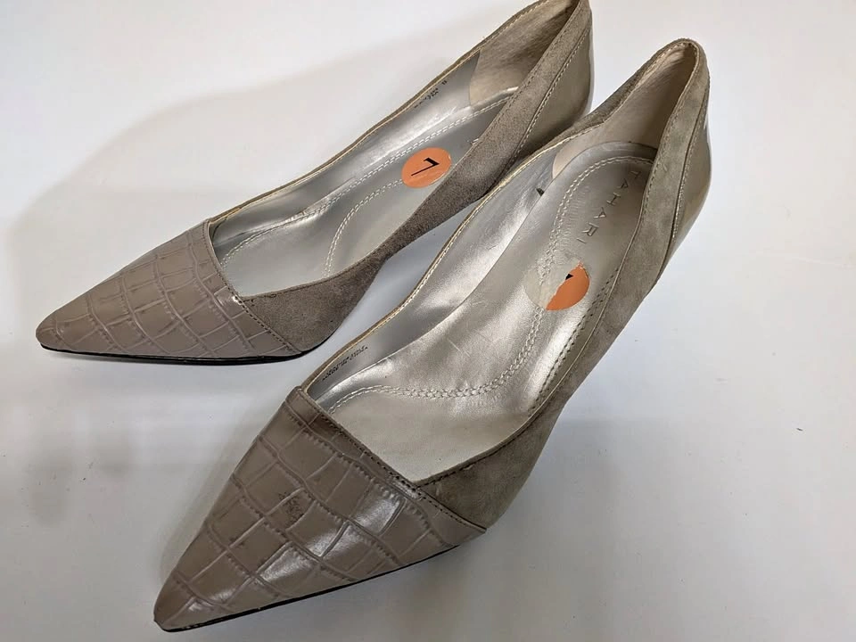 Tahari Raylin II Grey Leather and Suede Heels