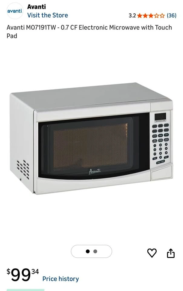 Avanti Electronic Microwave with Touch Pad. 2nd hand.