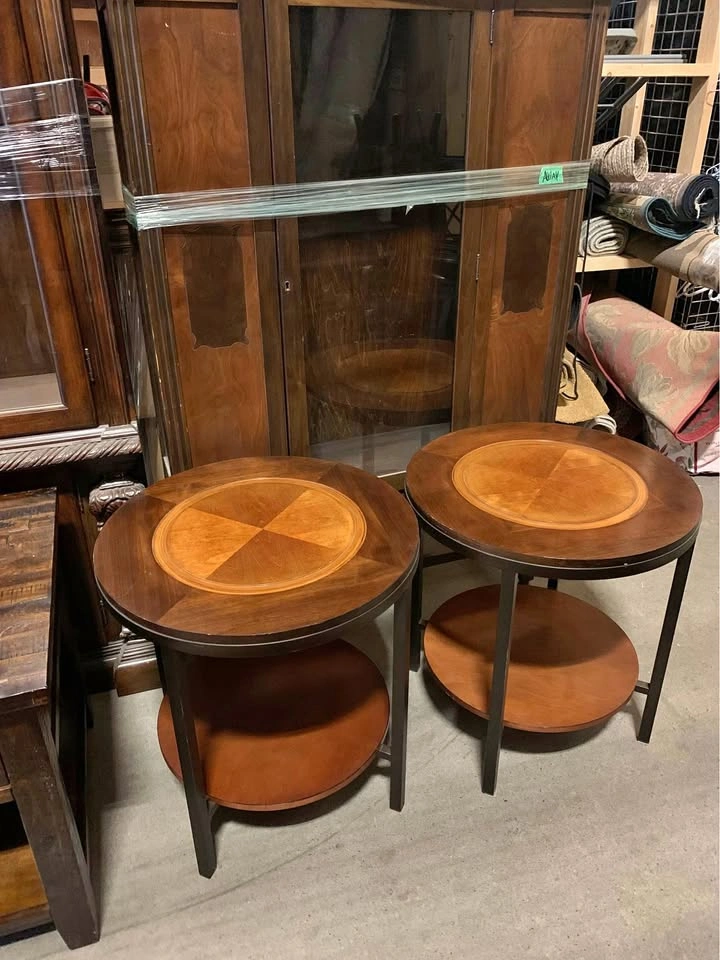 Vintage Wood Inlay End Tables