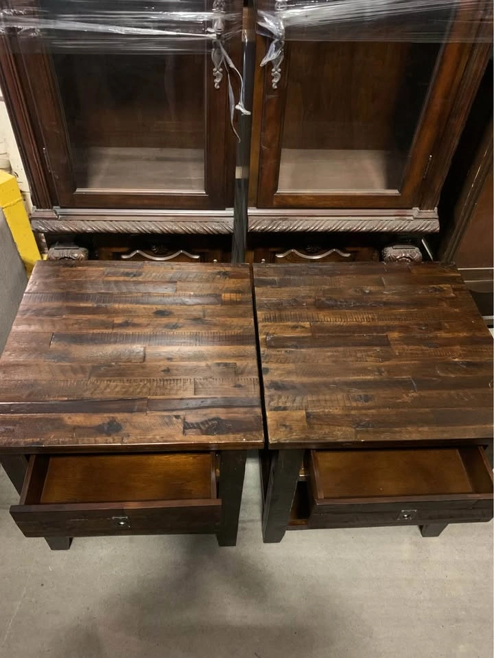 Walnut Finish Wood Display Cases & End Tables Set - photo 2