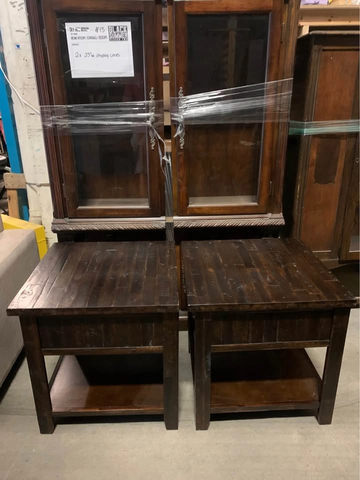 Walnut Finish Wood Display Cases & End Tables Set - photo 3