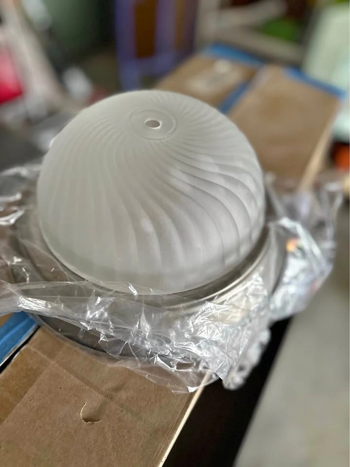 New Ceiling Light Frosted Swirl Glass Shade Metal Base