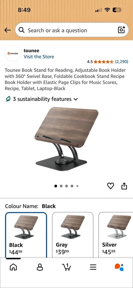 Tounee Adjustable Book Holder - Black