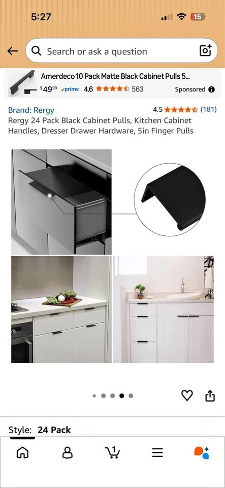 24 Pack Black 5in Cabinet Pulls Handles