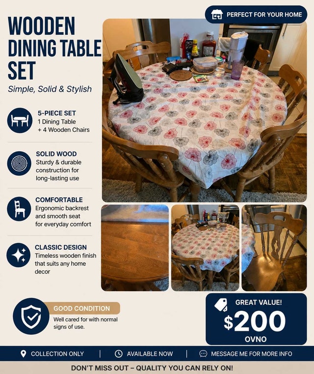 Wooden Dining Table Set – 4 Chairs