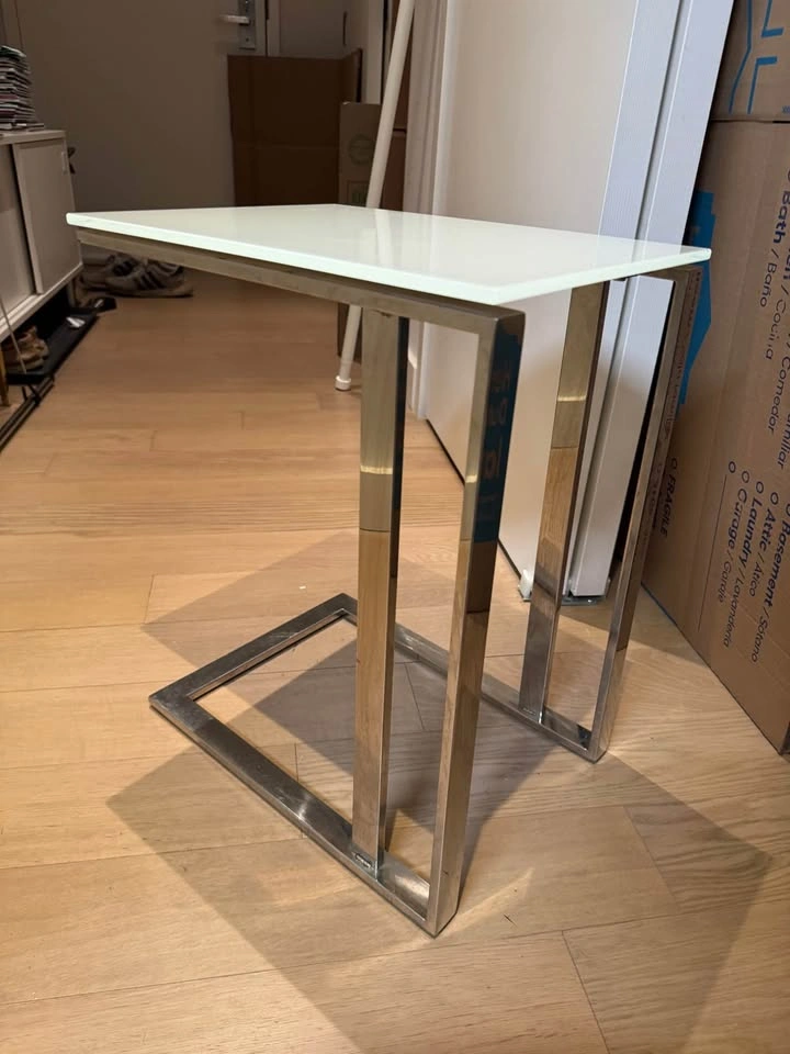 Modani Modern C-Table White Glass Top Chrome Frame - photo 3