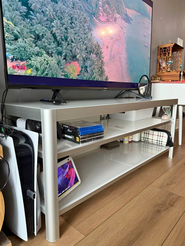 Modern 3-Tier TV Stand with Glass Shelves