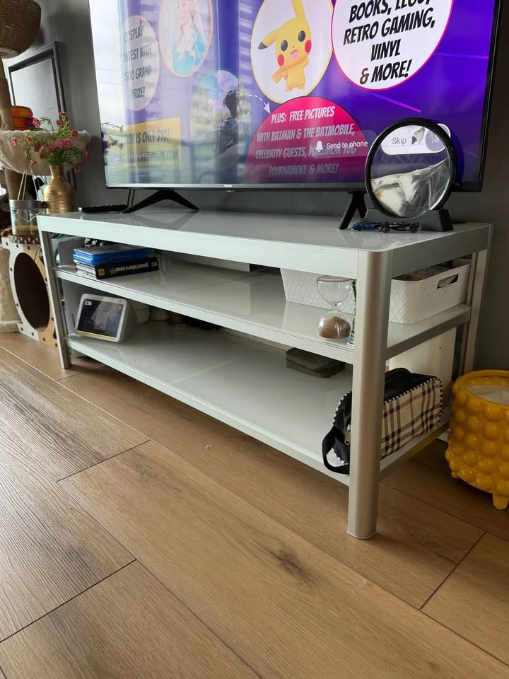 Modern 3-Tier TV Stand with Glass Shelves - photo 2