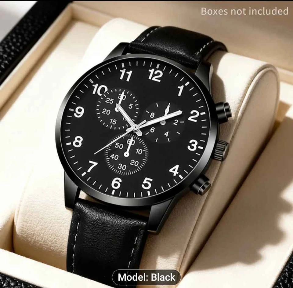 New Men's Trendy Quartz Watch + Versatile Black Necklace, Bracel - photo 2