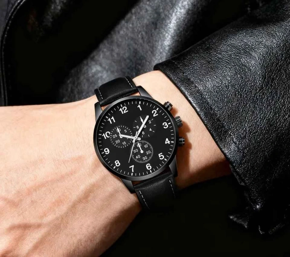 New Men's Trendy Quartz Watch + Versatile Black Necklace, Bracel - photo 3