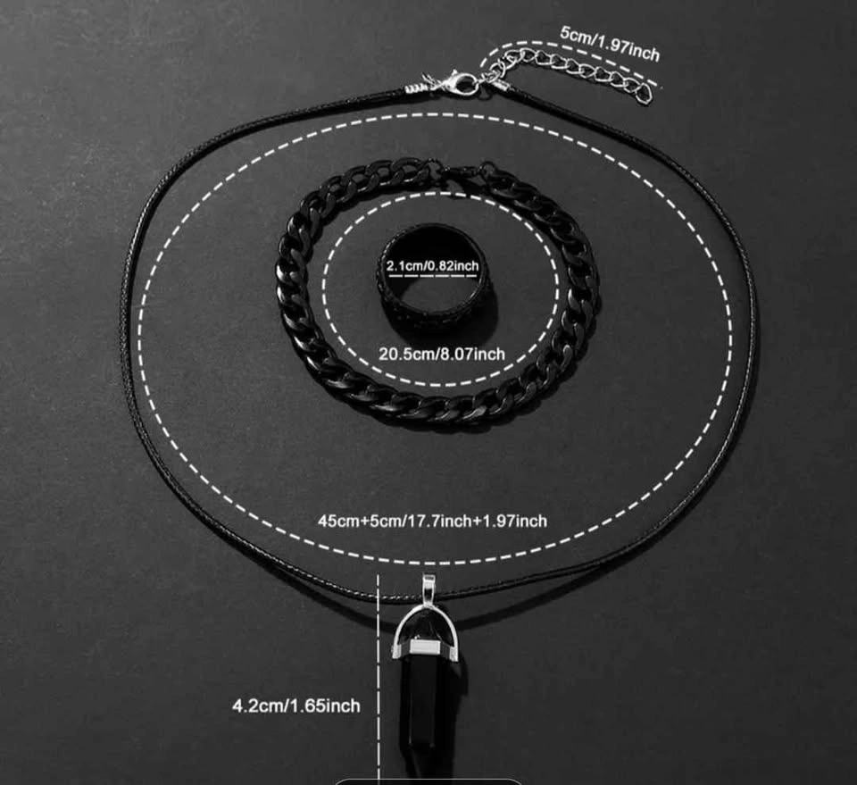 New Men's Trendy Quartz Watch + Versatile Black Necklace, Bracel - photo 4