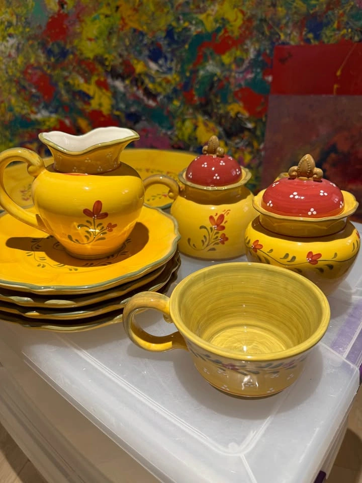 Hand-Painted Yellow Tea & Serving Set - photo 2