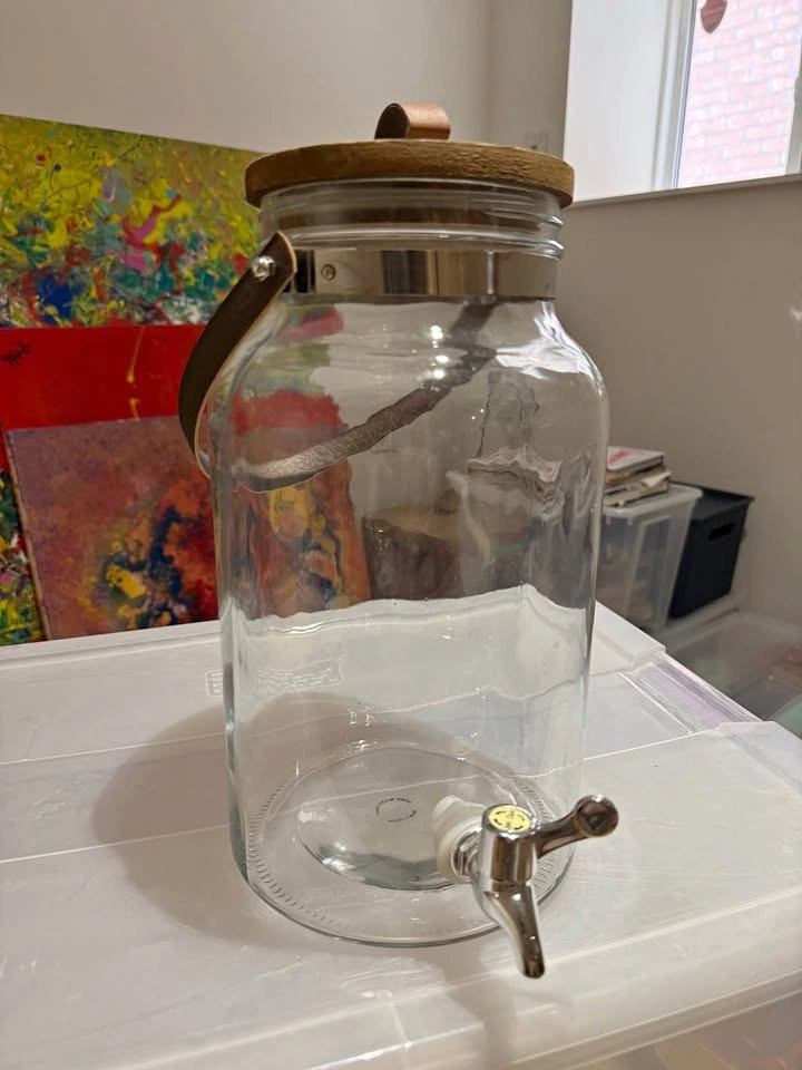 Glass Drink Dispenser with Spigot & Wooden Lid