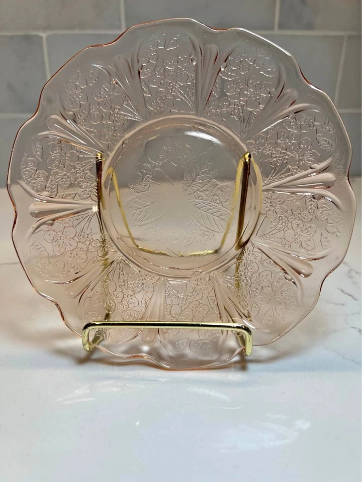Vintage Pink Depression Glass Cherry Blossom Plate