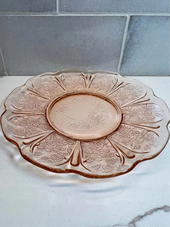 Vintage Pink Depression Glass Cherry Blossom Plate - photo 3