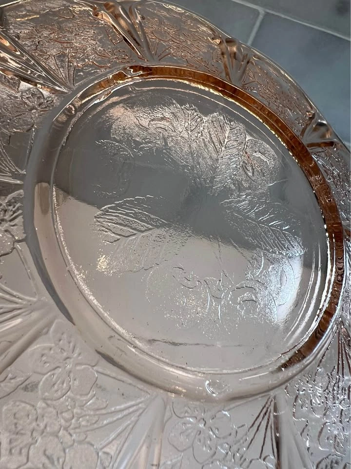Vintage Pink Depression Glass Cherry Blossom Plate - photo 4