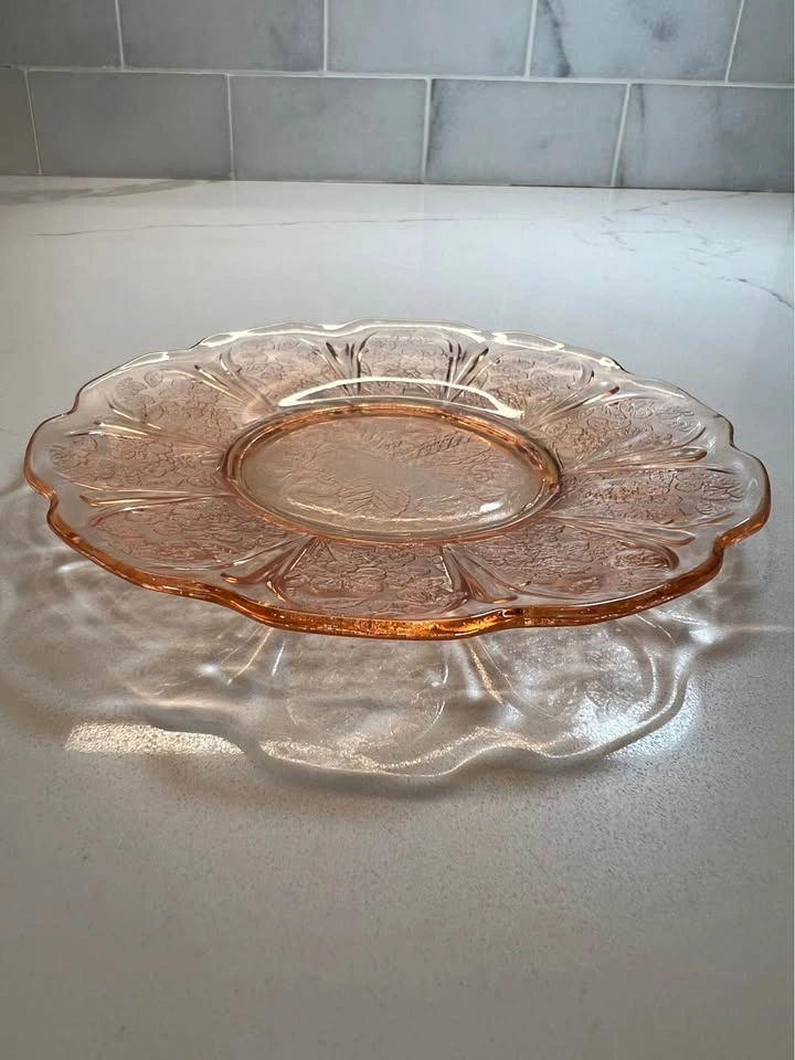 Vintage Pink Depression Glass Cherry Blossom Plate - photo 5