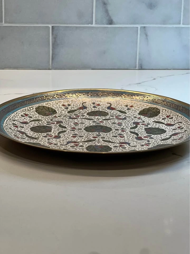 Vintage Indian Brass Meenakari Peacock Decorative Plate - photo 4