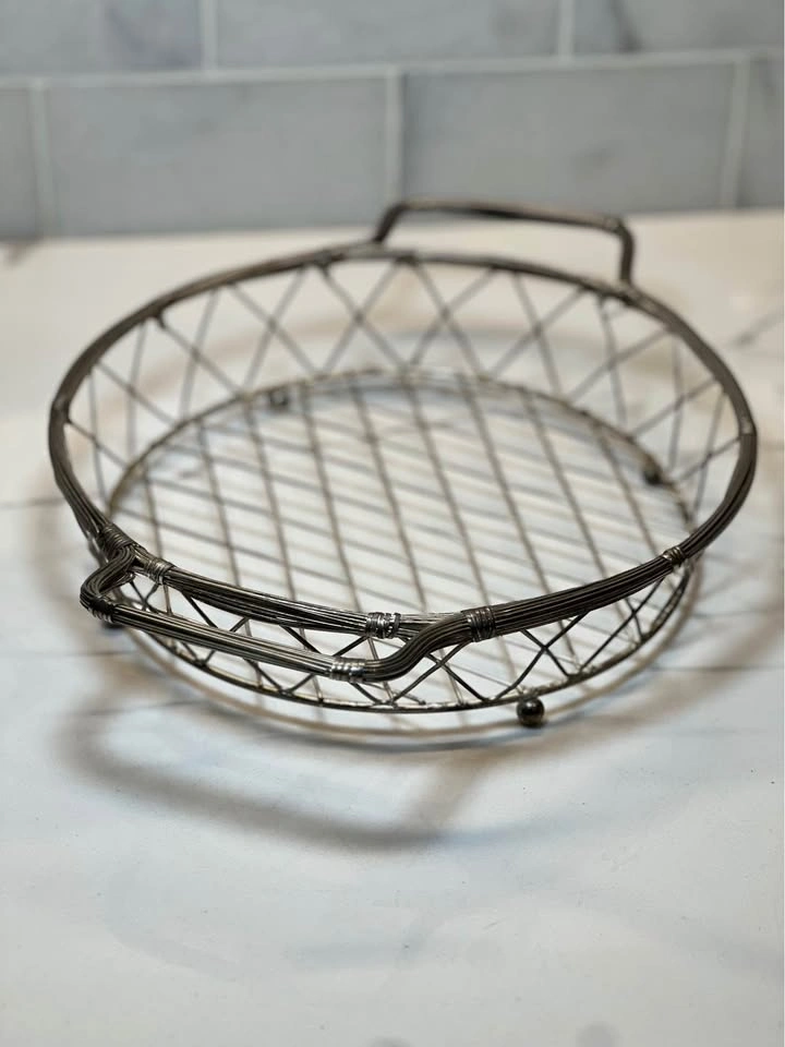 Vintage Silver Wire Mesh Serving Tray with Handles - photo 2