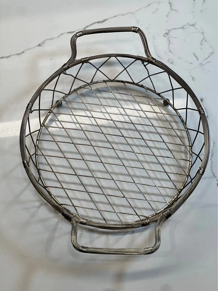 Vintage Silver Wire Mesh Serving Tray with Handles - photo 3