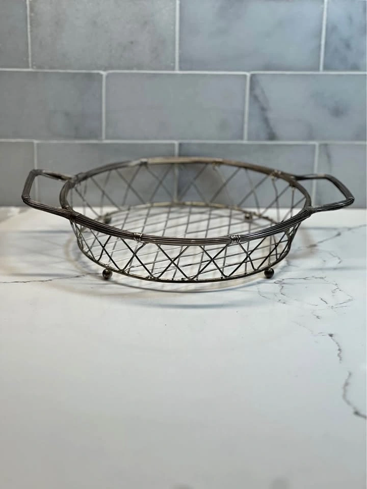 Vintage Silver Wire Mesh Serving Tray with Handles - photo 4