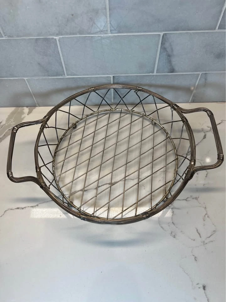 Vintage Silver Wire Mesh Serving Tray with Handles - photo 5