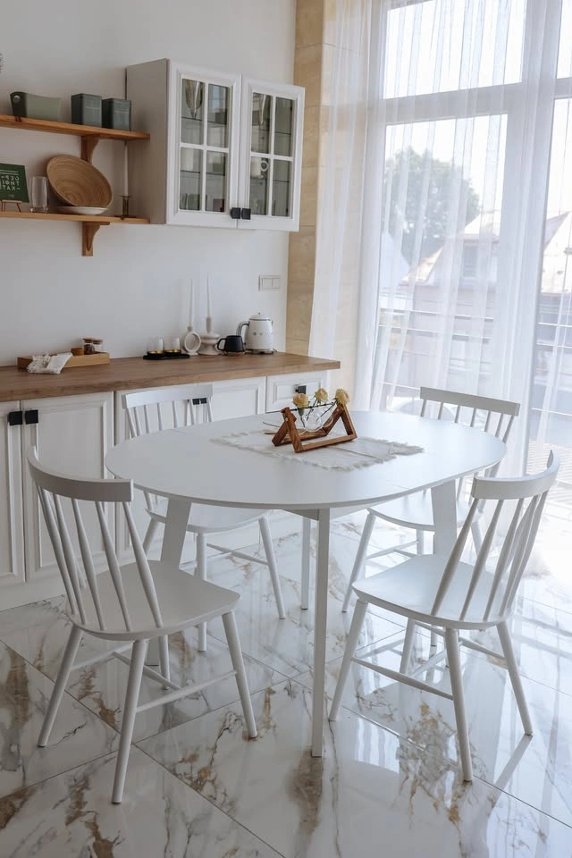 New White Round Expandable Dining Table for 6 - photo 3