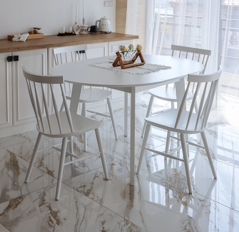 New White Round Expandable Dining Table for 6 - photo 4