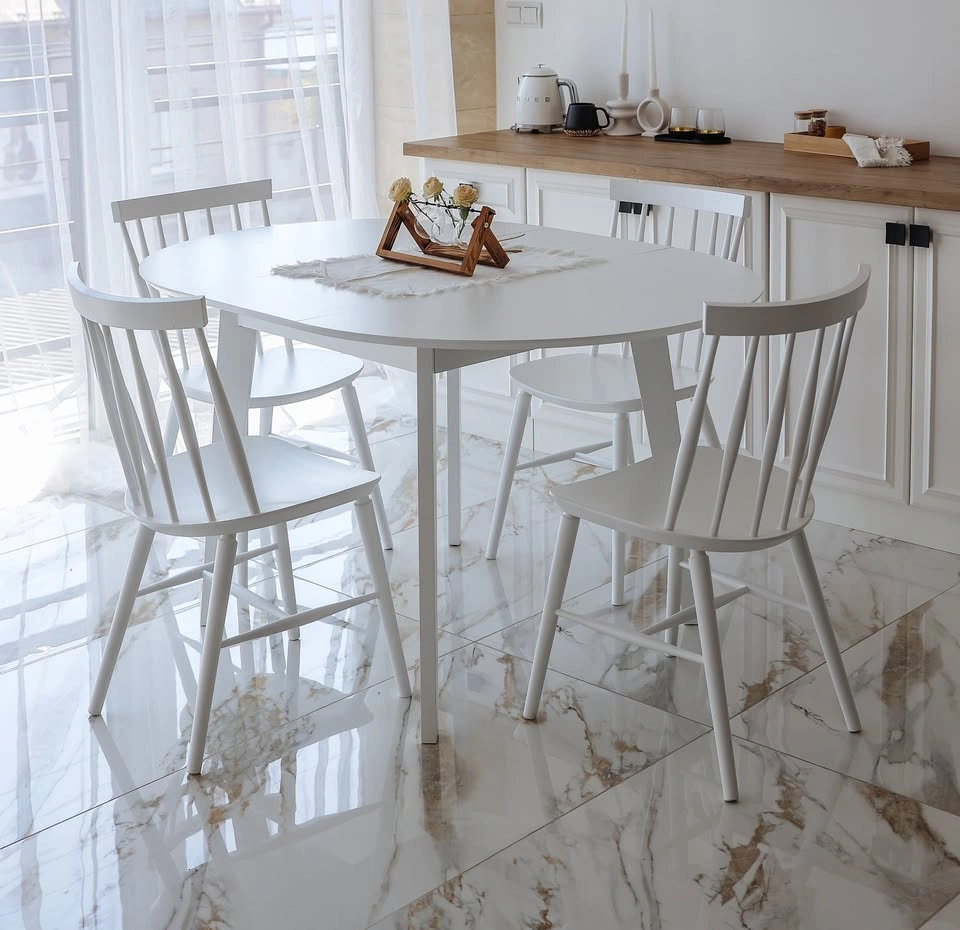 White Round Extendable Dining Table 39"/54" - photo 4