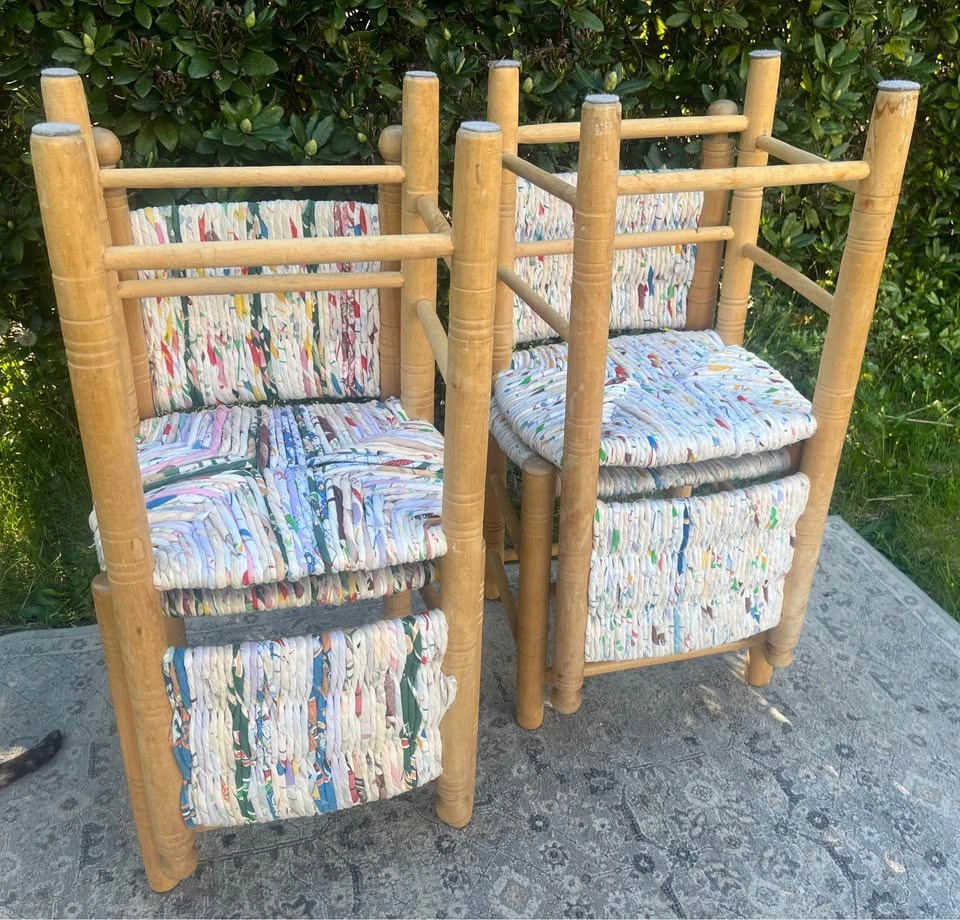 Rustic Boho Dining Chairs – Set of 4 – Woven Rag Seat Farmhouse - photo 4