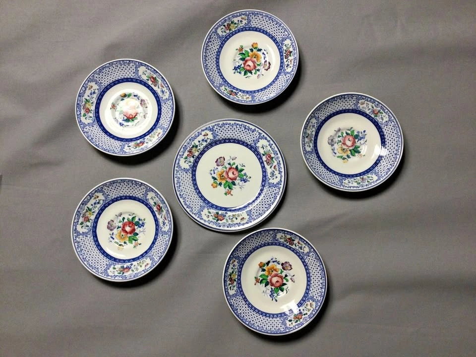 Cauldon China Plates  Center Blue Net Trim 6.5" & 5.5", $10 each