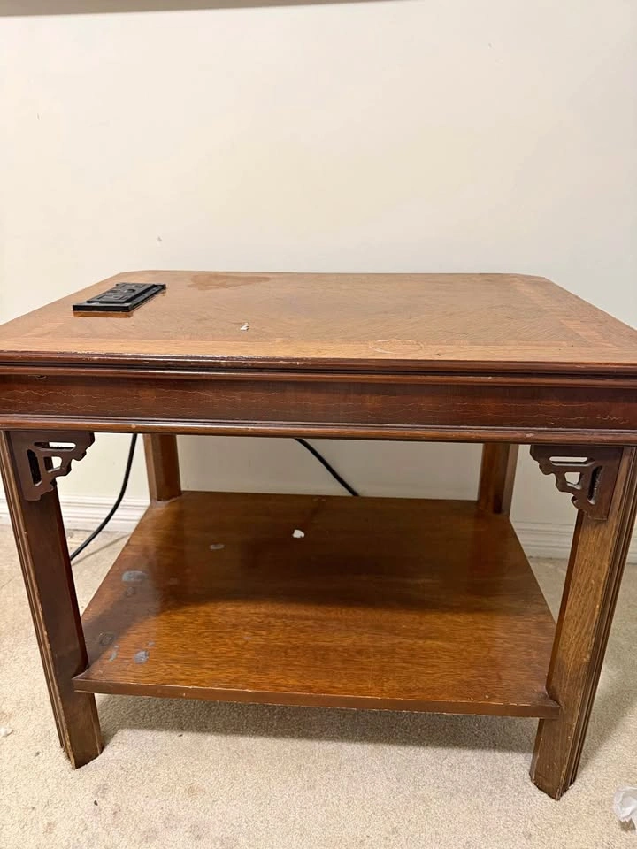 Side Table with Built-in Outlet and Lower Shelf