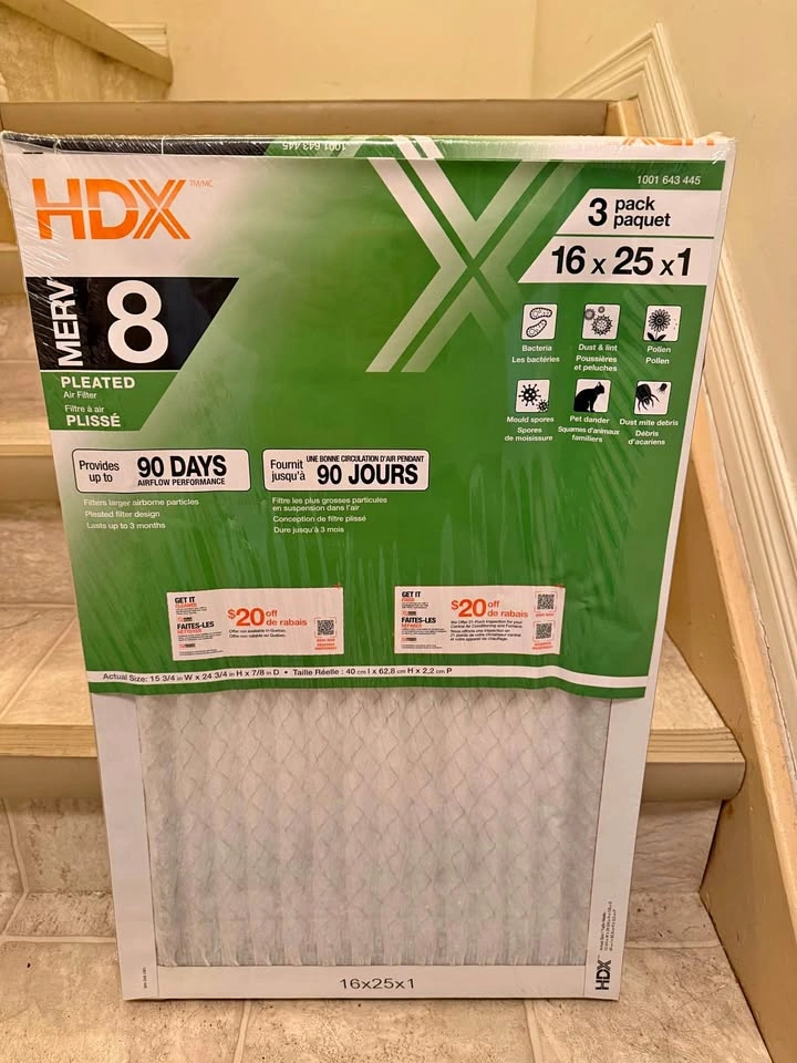 HDX 16x25x1 MERV 8 Furnace Filter - 3 Pack