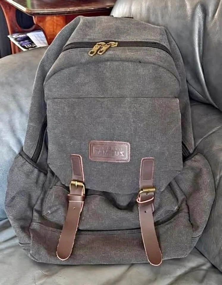 Heavy Duty World Famous Canvas Backpack with Faux Leather Straps