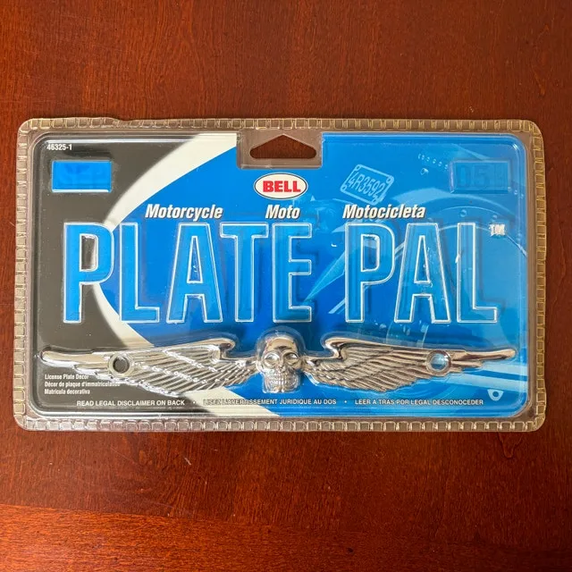 Skull Wing Motorcycle License Plate Mount – Chrome Metal (NOS)