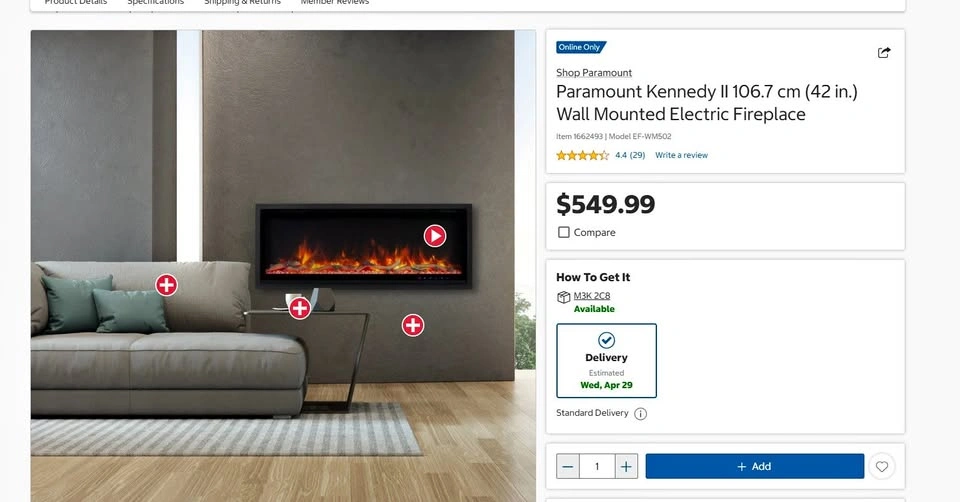 New 42" Wall Mounted Electric Fireplace