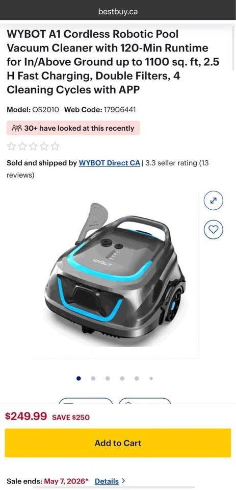 WYBOT A1 Cordless Robotic Pool Cleaner - 120 Min Runtime - photo 3