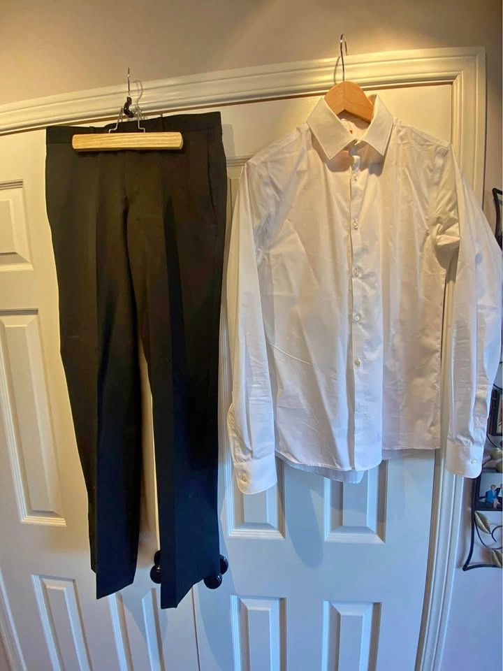 EGARA White Skinny Fit Stretch Dress Shirt 15 34/35 & Pants