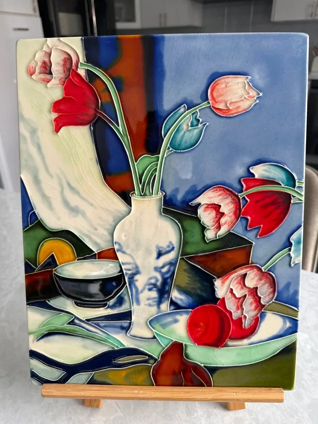 Ceramic tile plaque, Samuel John Reploe style.