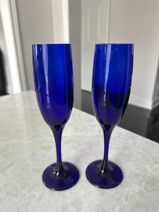Cobalt Blue Champagne Glasses. Set of two.