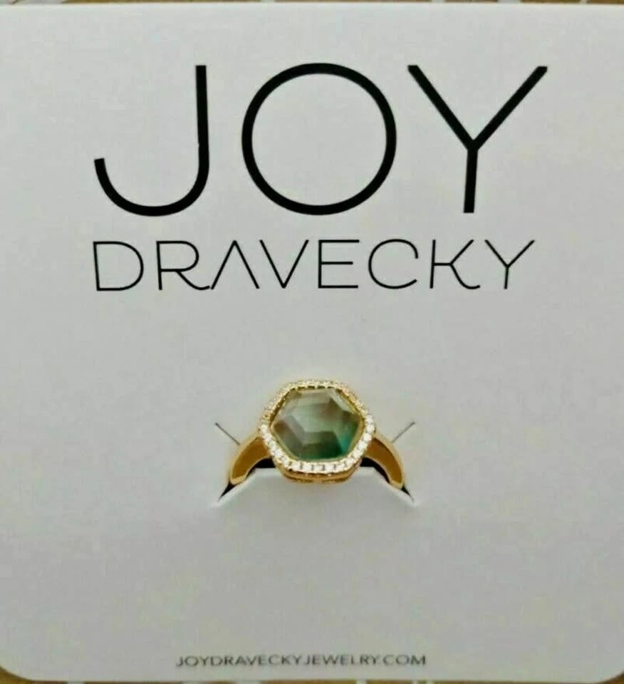 Joy Dravecky Chloe Hexagon Green Stone Gold Plated Brass Ring NE