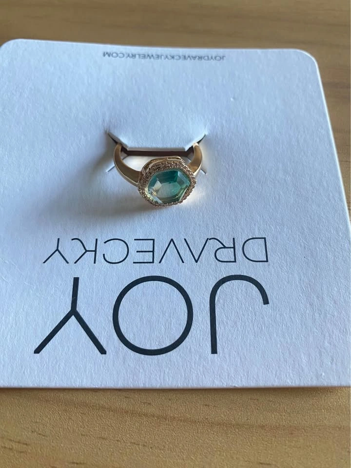 Joy Dravecky Chloe Hexagon Green Stone Gold Plated Brass Ring NE - photo 3