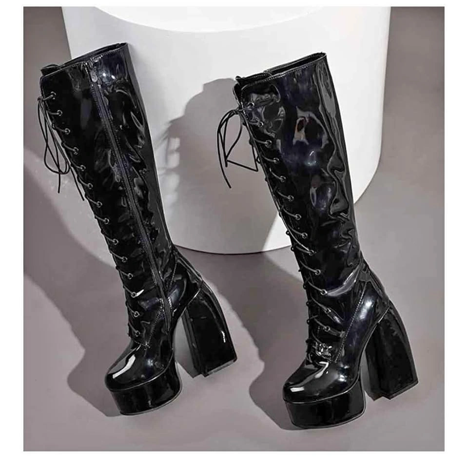 Chunky knee-high platform boots